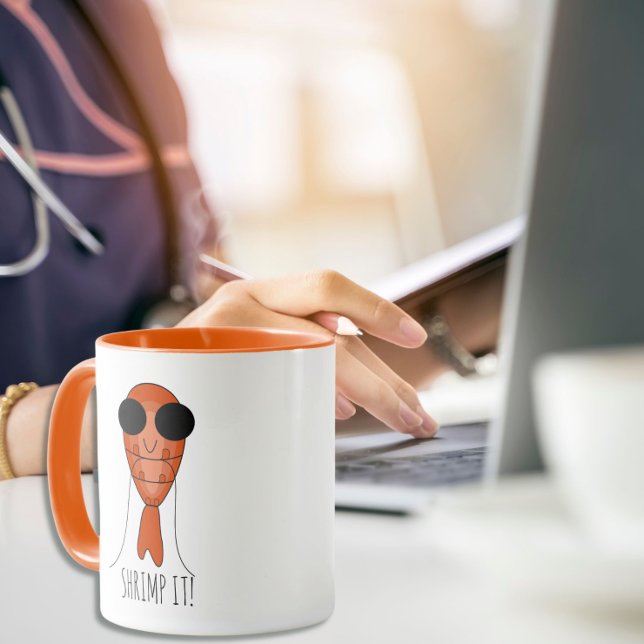 Cute kawaii shrimp seafood mug (Enjoy a cup of coffee at work)