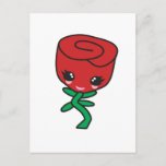 cute kawaii single red rose cartoon character postcard
