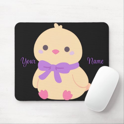 Cute Kawaii Sitting Chick Purple Bow Custom Mouse Pad