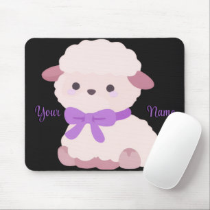 Cute Kawaii Sitting Lamb Purple Bow Custom Mouse Pad