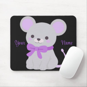 Cute Kawaii Sitting Mouse Purple Bow Custom Mouse Pad