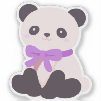 Cute Kawaii Sitting Panda Bear Purple Bow Vinyl Sticker