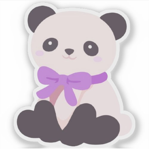 Cute Kawaii Sitting Panda Bear Purple Bow Vinyl Sticker