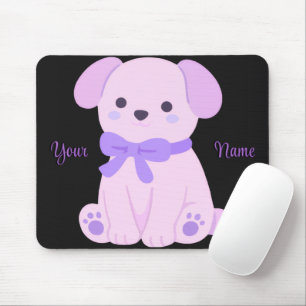 Cute Kawaii Sitting Puppy Purple Bow Custom Mouse Pad
