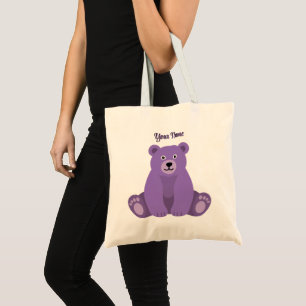 Cute Kawaii Sitting Purple Teddy Bear Tote Bag