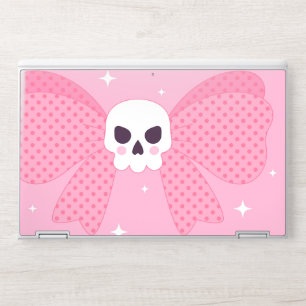Cute Kawaii Skull with Pink Polka Dot Bow Illustra HP Laptop Skin