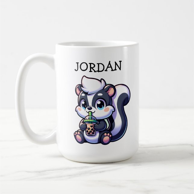 Cute Kawaii Skunk with Bubble Tea Personalized Coffee Mug (Left)