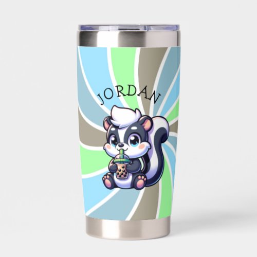 Cute Kawaii Skunk with Bubble Tea Personalized Insulated Tumbler