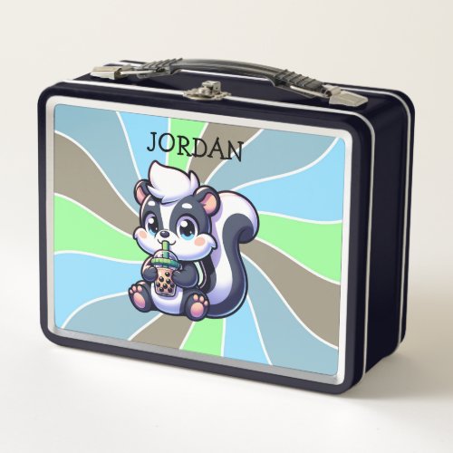 Cute Kawaii Skunk with Bubble Tea Personalized Metal Lunch Box