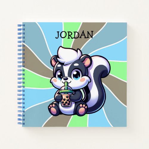 Cute Kawaii Skunk with Bubble Tea Personalized  Notebook