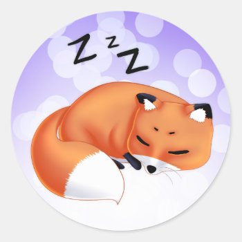 Cute Kawaii Sleeping Cartoon Fox Classic Round Sticker by DiaSuuArt at Zazzle