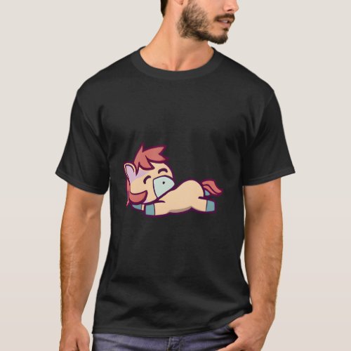 Cute Kawaii Sleeping Horse Design T_Shirt