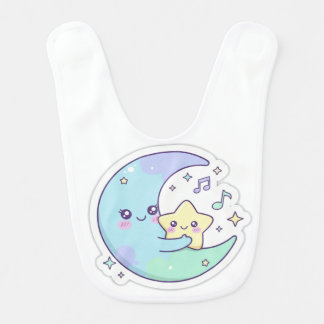 Cute Kawaii Sleeping Moon and Star Baby Bib