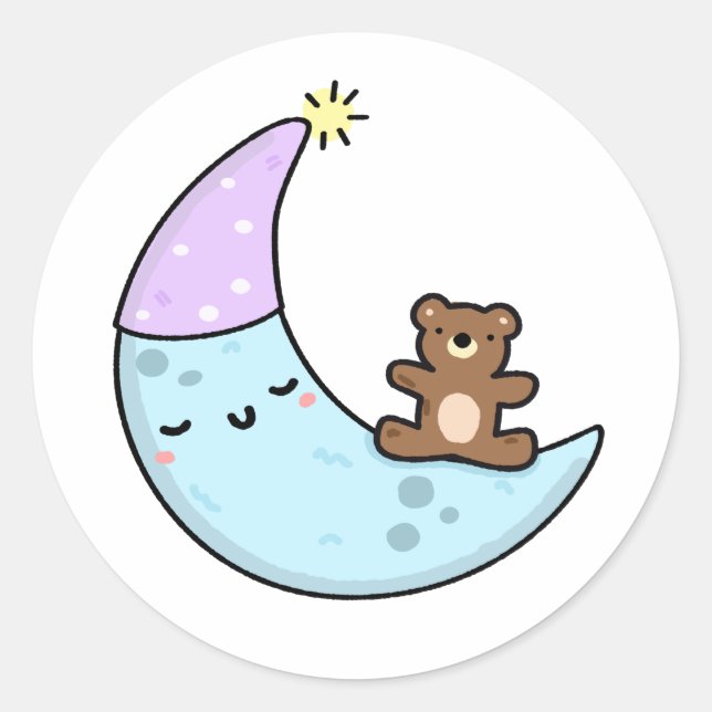 Cute Kawaii Sleepy Moon Classic Round Sticker (Front)