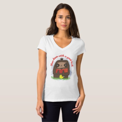 Cute Kawaii Sloth Book Lovers T_Shirt