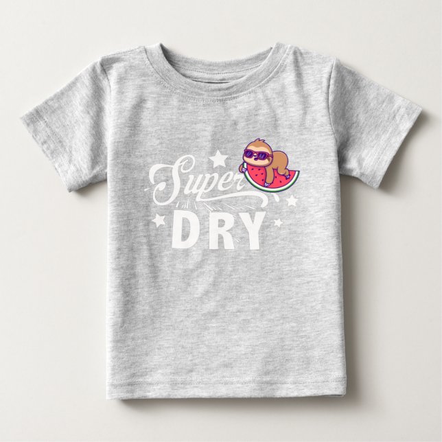 Cute Kawaii Sloth Laying On Watermelon Super Dry Baby T-Shirt (Front)
