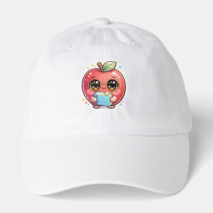 Cute Kawaii Smart Apple with Glasses Holding Book Hat