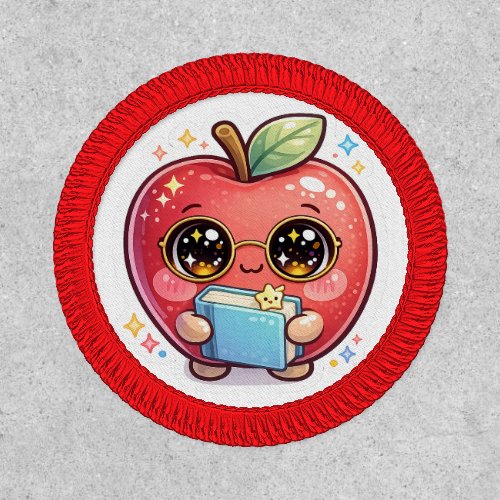 Cute Kawaii Smart Apple with Glasses Holding Book  Patch