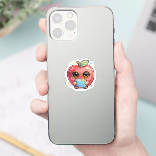 Cute Kawaii Smart Apple with Glasses Holding Book  Sticker