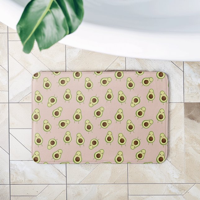 Cute Kawaii Smiling Avocado Pattern Bath Mat (Creator Uploaded)