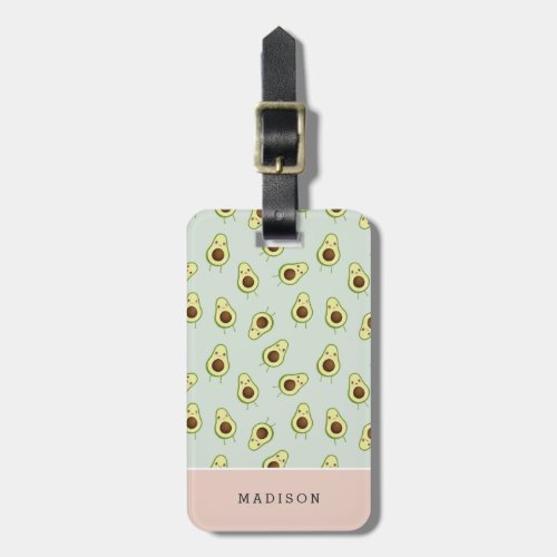 Cute Kawaii Smiling Avocado Pattern Personalized Luggage Tag