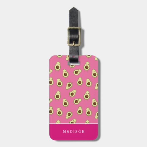 Cute Kawaii Smiling Avocado Pattern Personalized Luggage Tag