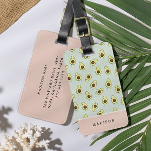 Cute Kawaii Smiling Avocado Pattern Personalized Luggage Tag