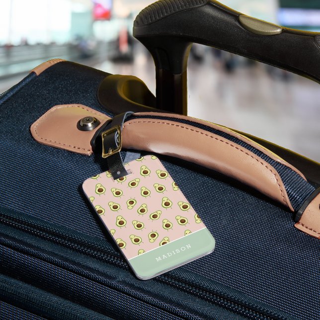 Cute Kawaii Smiling Avocado Pattern Personalized Luggage Tag (Creator Uploaded)