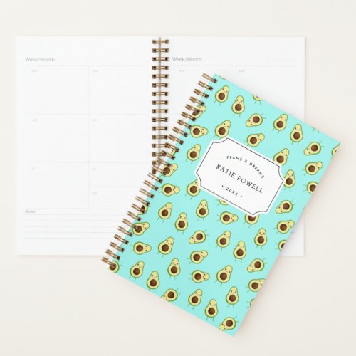 Cute Kawaii Smiling Avocado Pattern Personalized Planner