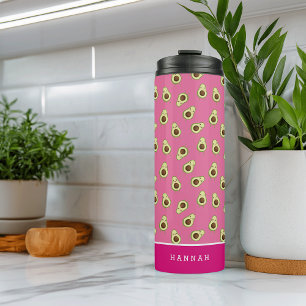 Cute Kawaii Smiling Avocado Pattern Personalized Thermal Tumbler