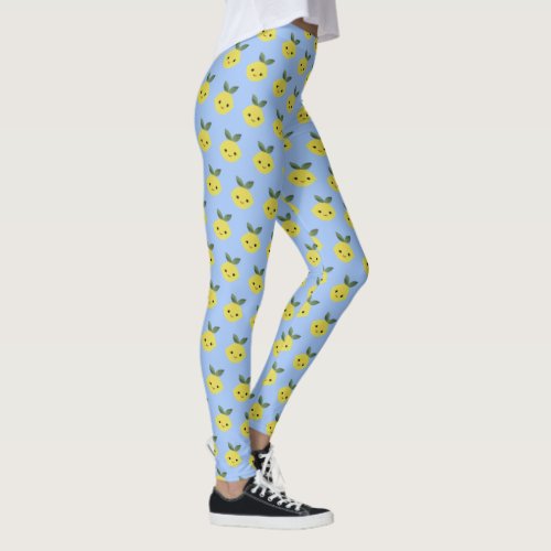 Cute Kawaii Smiling Lemon Pattern Leggings