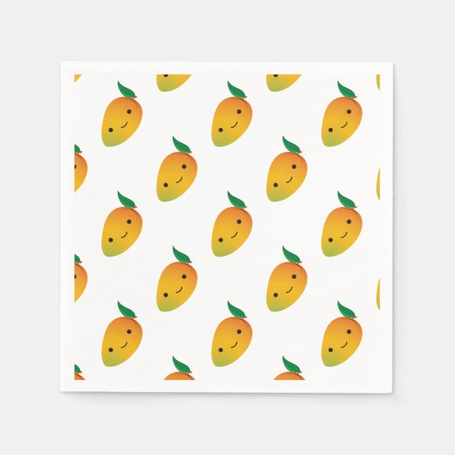 Cute Kawaii Smiling Mango Paper Napkins (Front)