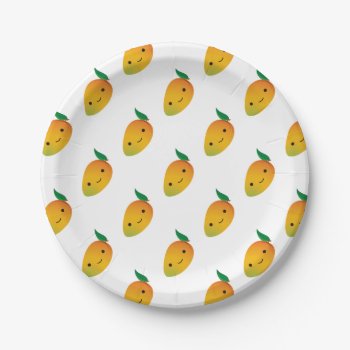 Cute Kawaii Smiling Mango Paper Plates by Egg_Tooth at Zazzle
