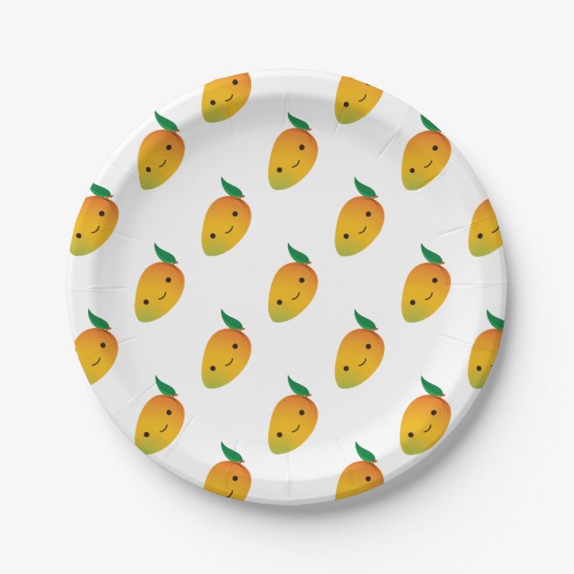 Cute Kawaii Smiling Mango Paper Plates (Front)