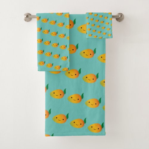 Cute Kawaii Smiling Mango Pattern Bath Towel Set