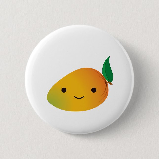 Cute Kawaii Smiling Mango Pinback Button (Front)