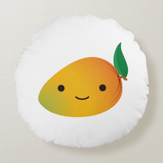 Cute Kawaii Smiling Mango Round Pillow (Front)