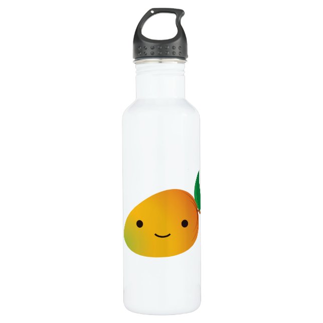 Cute Kawaii Smiling Mango Water Bottle (Front)