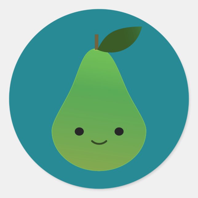 Cute kawaii Smiling Pear Classic Round Sticker (Front)