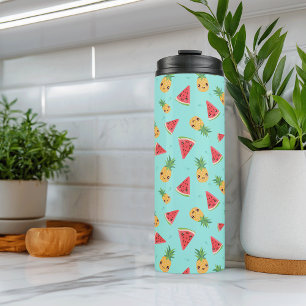 Cute Kawaii Smiling Pineapple & Watermelon Thermal Tumbler