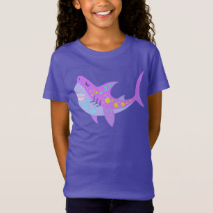 Cute Kawaii Smiling Shark in Purple and Blue T-Shirt