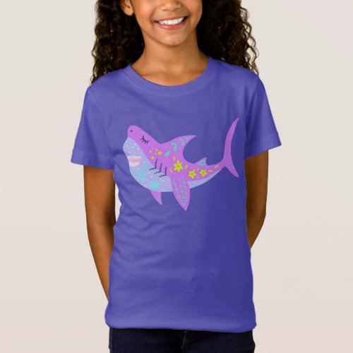 Cute Kawaii Smiling Shark in Purple and Blue T_Shirt