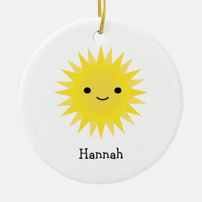Cute Kawaii Smiling Sun Ceramic Ornament (Front)