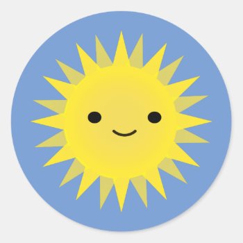 Cute Kawaii Smiling Sun Classic Round Sticker by Egg_Tooth at Zazzle
