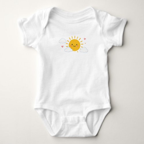 Cute Kawaii Smiling Sun Clouds Hearts Yellow Baby Bodysuit