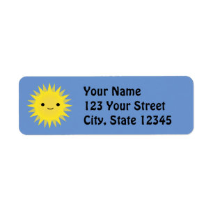 Cute Kawaii Smiling Sun Label