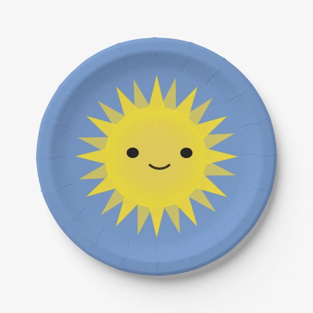 Cute Kawaii Smiling Sun Paper Plates (Front)