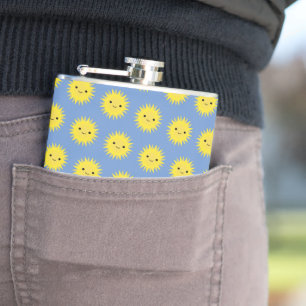 Cute Kawaii Smiling Sun Pattern Flask