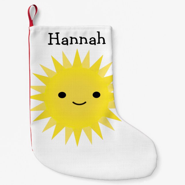Cute Kawaii Smiling Sun Small Christmas Stocking (Front)