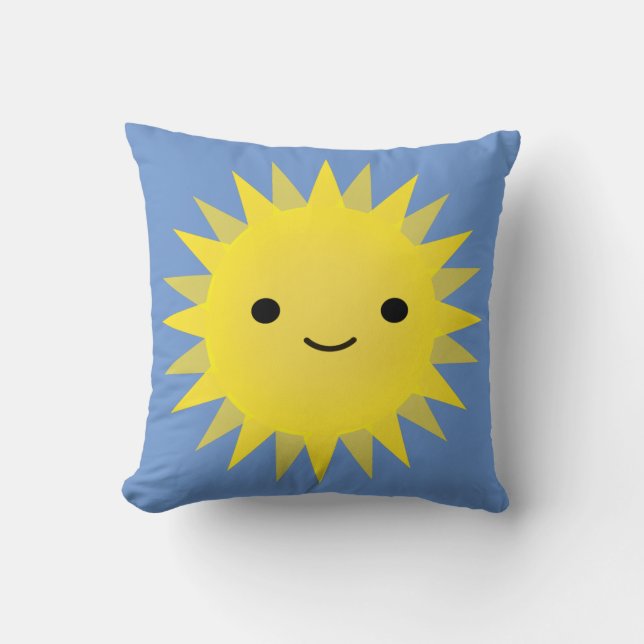 Cute Kawaii Smiling Sun Throw Pillow (Front)